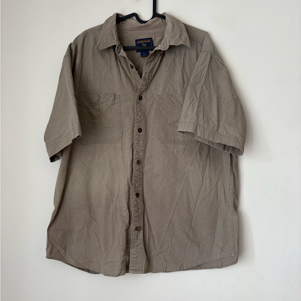 Woolrich Men's Beige Button-Up Shirt work shirt  Large